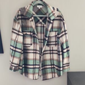 Plaid Shacket Jacket in Mint & Cream